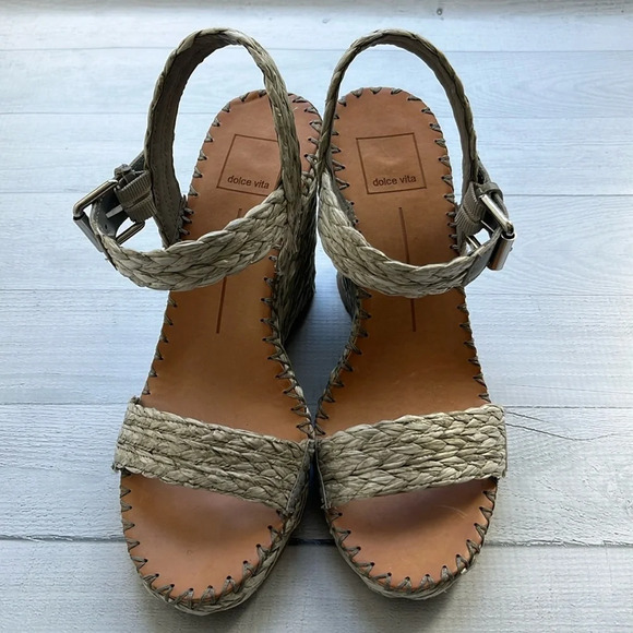 Dolce Vita Gray Raffia Wedge Heels 7.5 - Picture 4 of 13